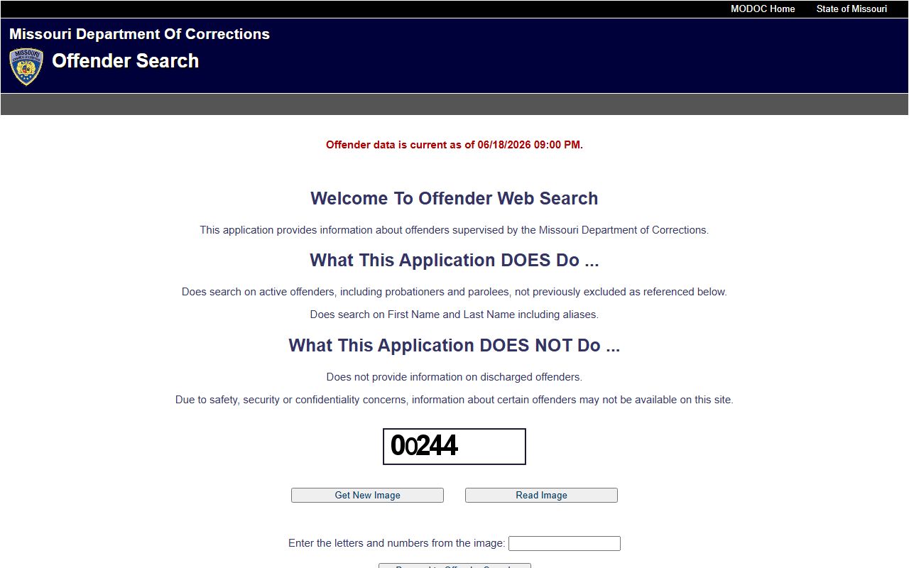Missouri DOC offender search for Shannon County state inmate lookup